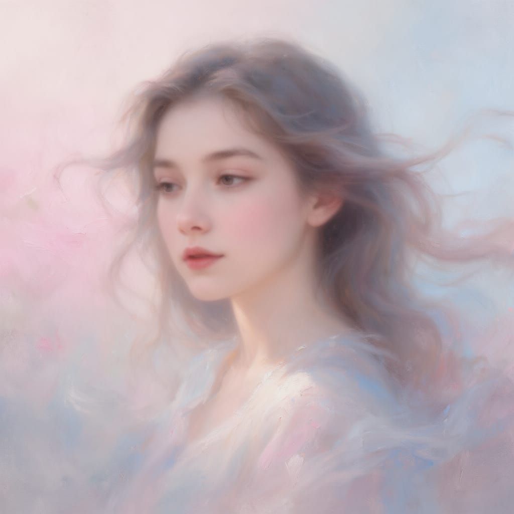 Ethereal Portrait of a Young Woman in Dreamy Blur Style