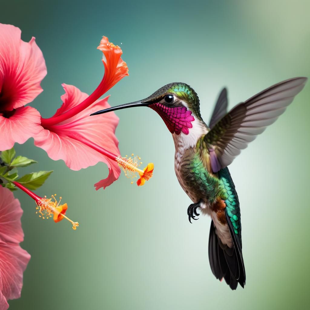 Hummingbird and Hibiscus Flower: Macro Wildlife Photography