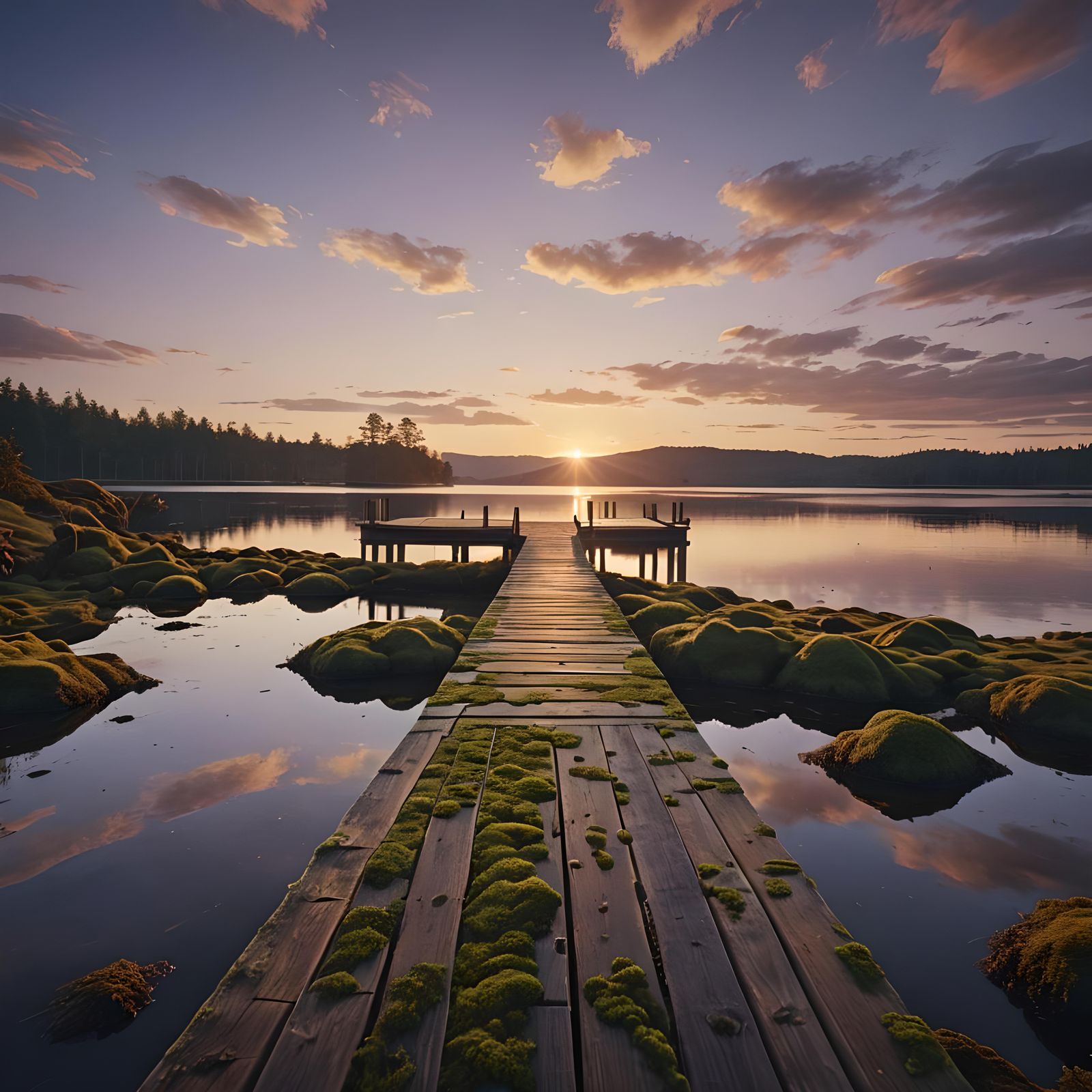 Mossy Jetty at Sunset: Detailed Matte Painting