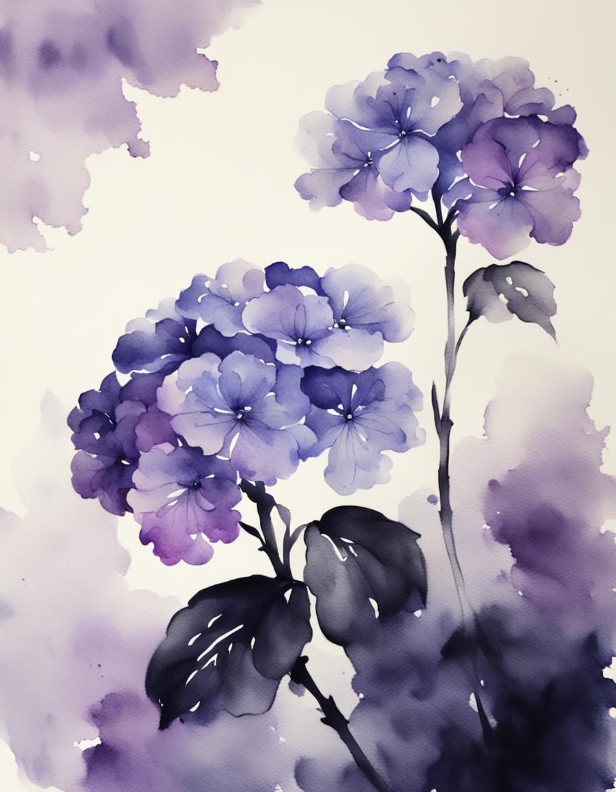 Elegant Chinese Watercolor of Purple Hydrangea