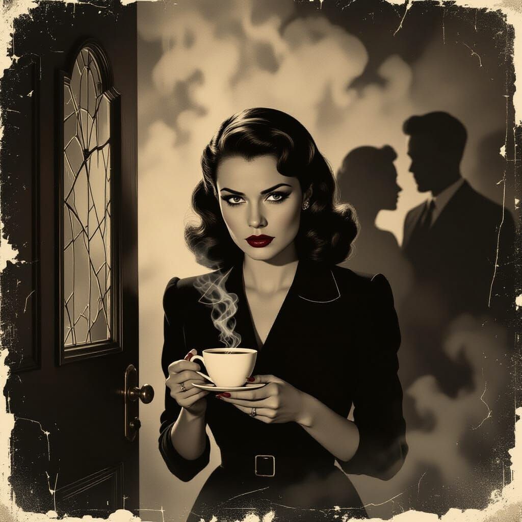 Noir Anguish: Woman in 1940s Sepia Dreamscape