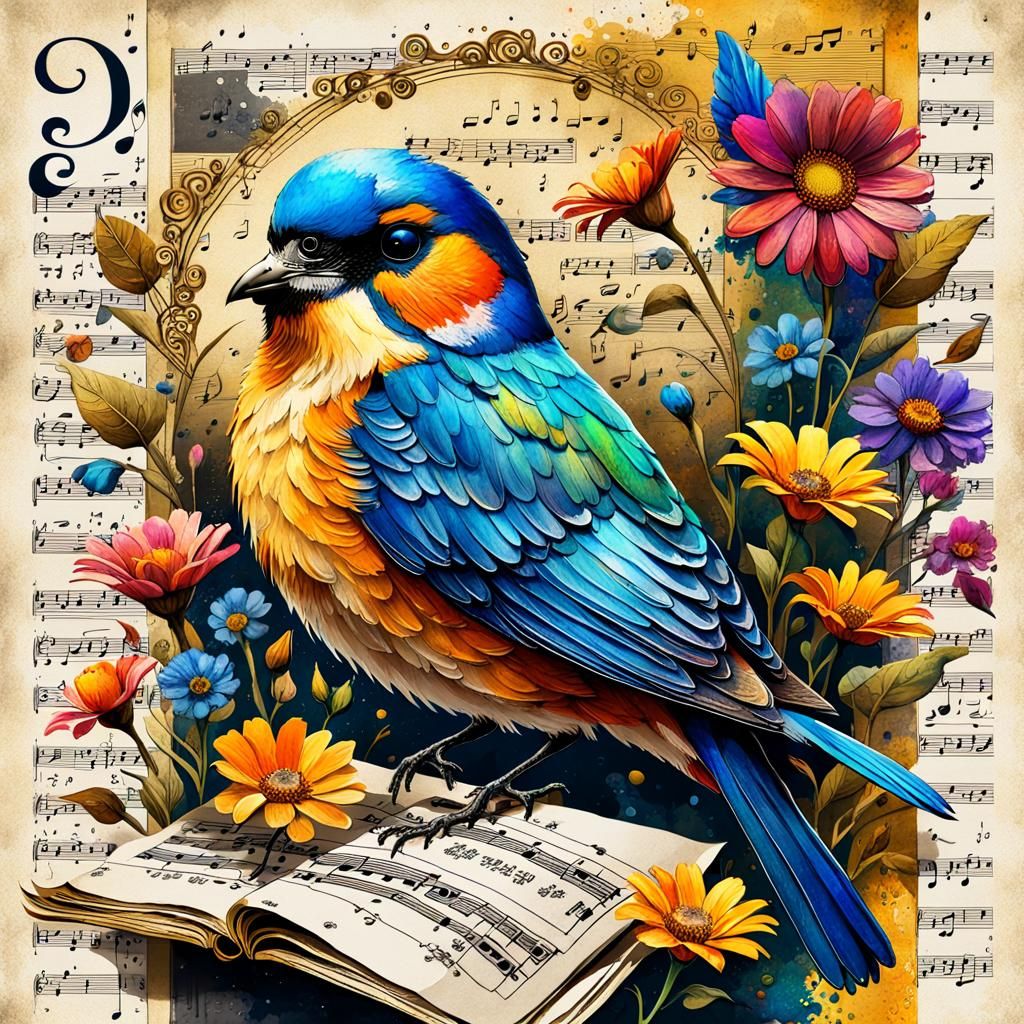 Whimsical Bird and Flower Collage Poster