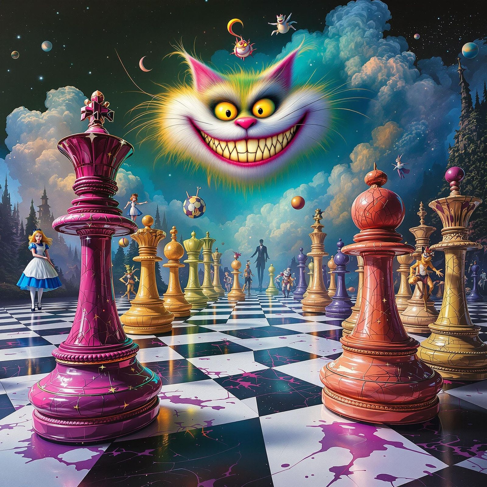 Alice in Wonderland Chess Game, Surrealist Style