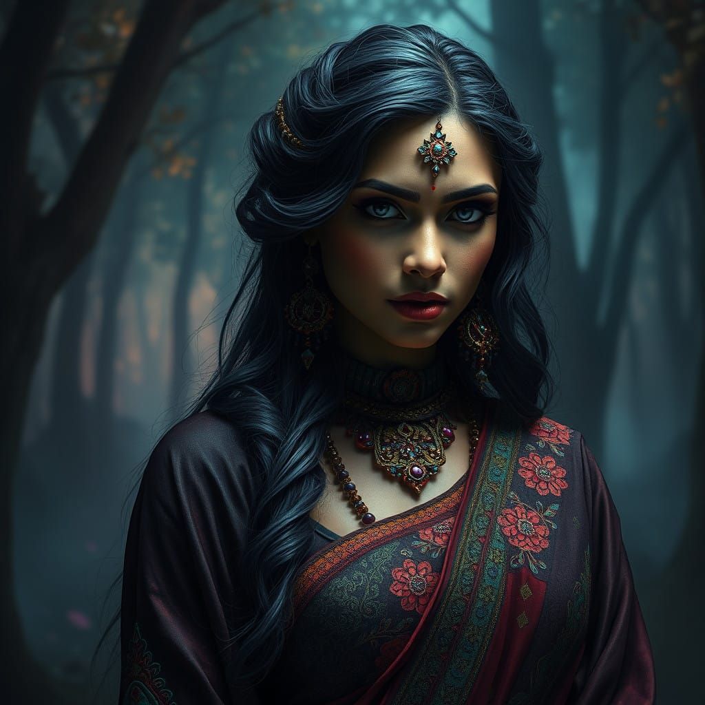 Dark Fantasy Indian Woman in Enchanted, Mystical Aura