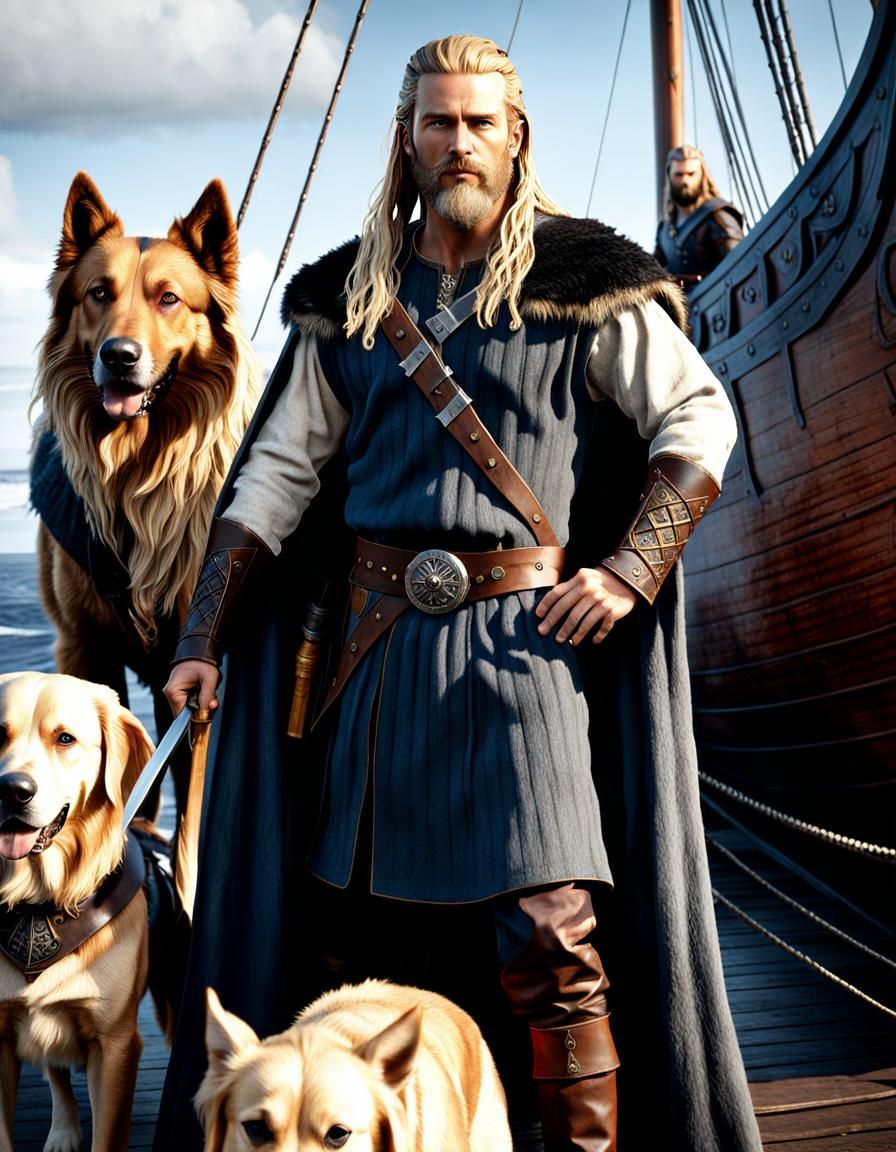 Viking Warrior with Longship, Photorealistic Unreal Engine