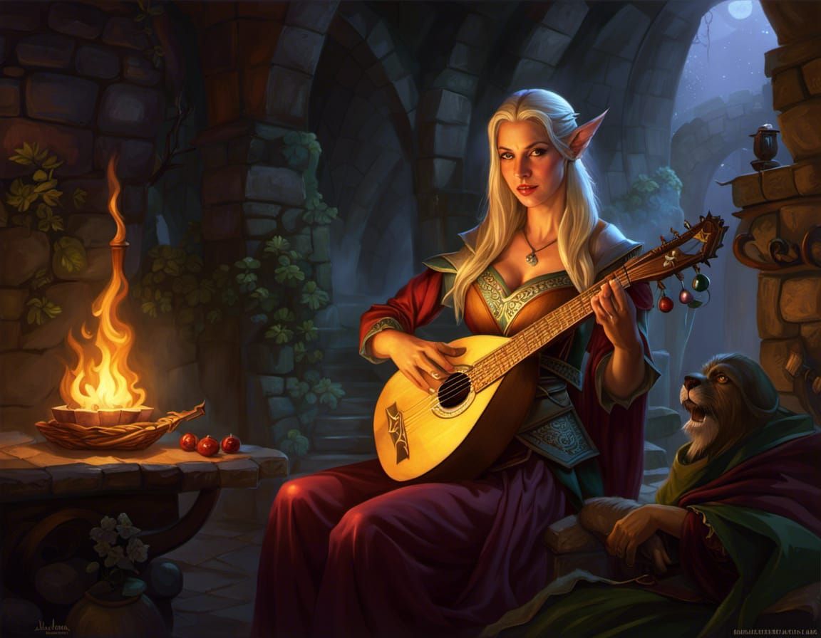Elven Bard in Tavern: Epic Fantasy Digital Art