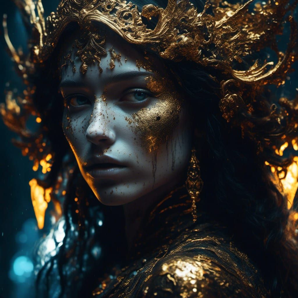 High Contrast Fae Portrait in Dark Oil Painting Style