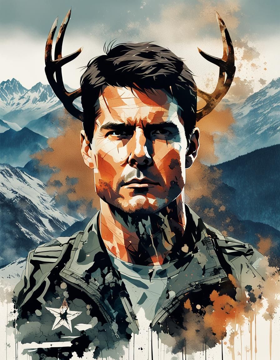 Tom Cruise Double Exposure Portrait with Antlers