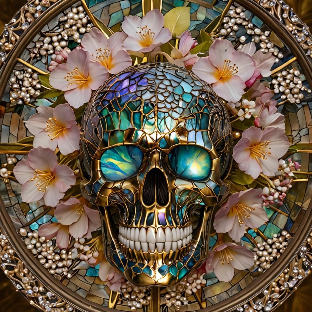 Kintsugi Skull Orb in Stained Glass