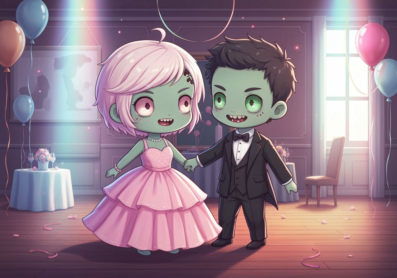 Cute Chibi Zombies Dancing At Prom In Anime Style