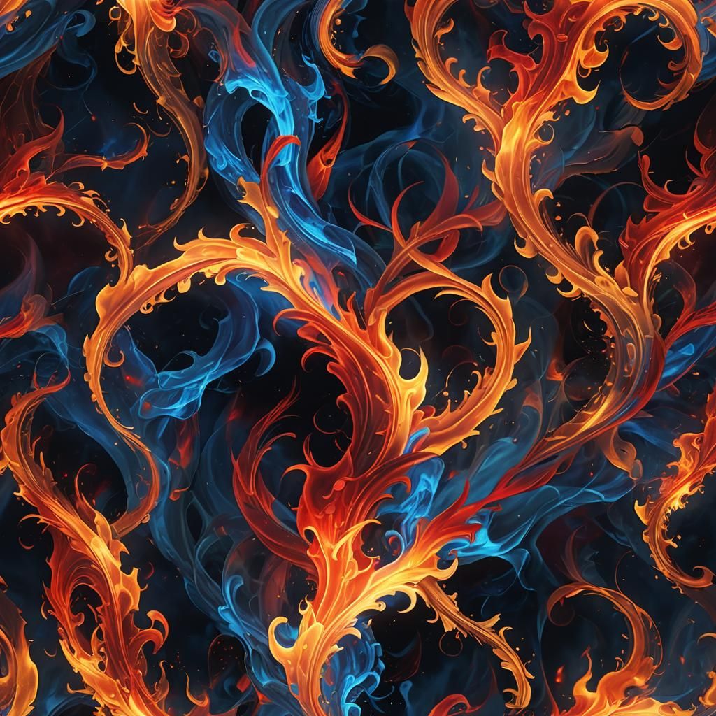 Blue and Red Flame in Dreamlike Digital Painting
