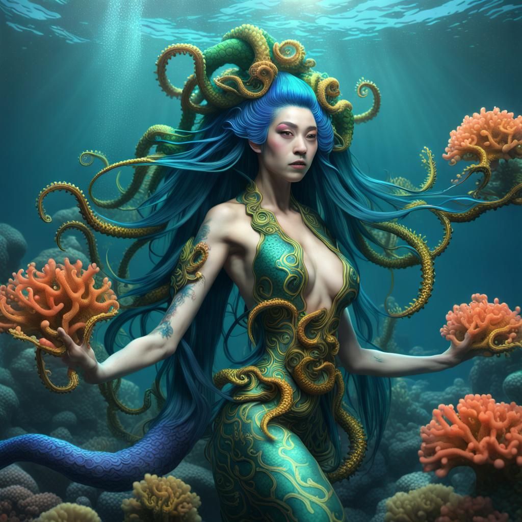 Kraken Geisha Underwater Fantasy Art