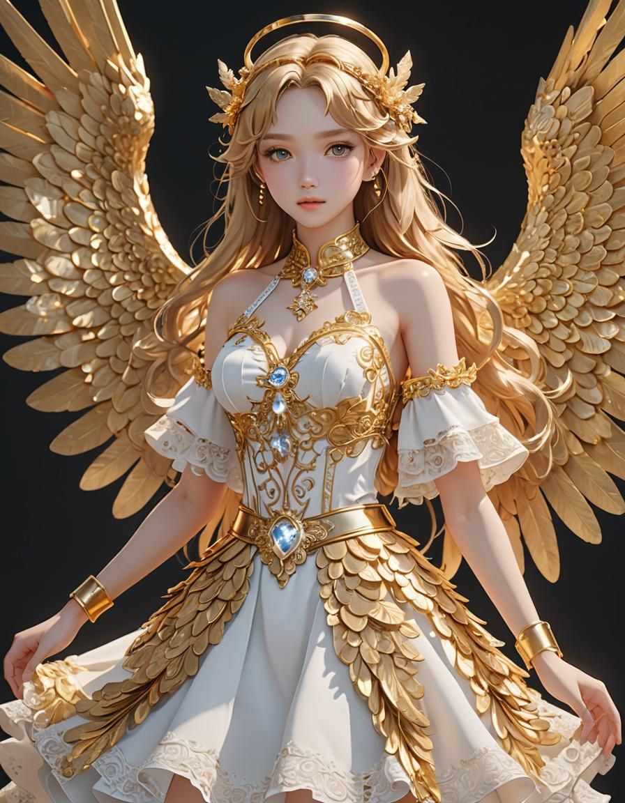 Golden Angel in Lace: 3D Anime Art