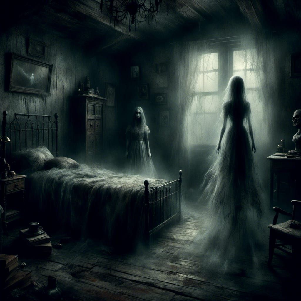 Eerie Doll Apparition in Moonlight Horror Attic