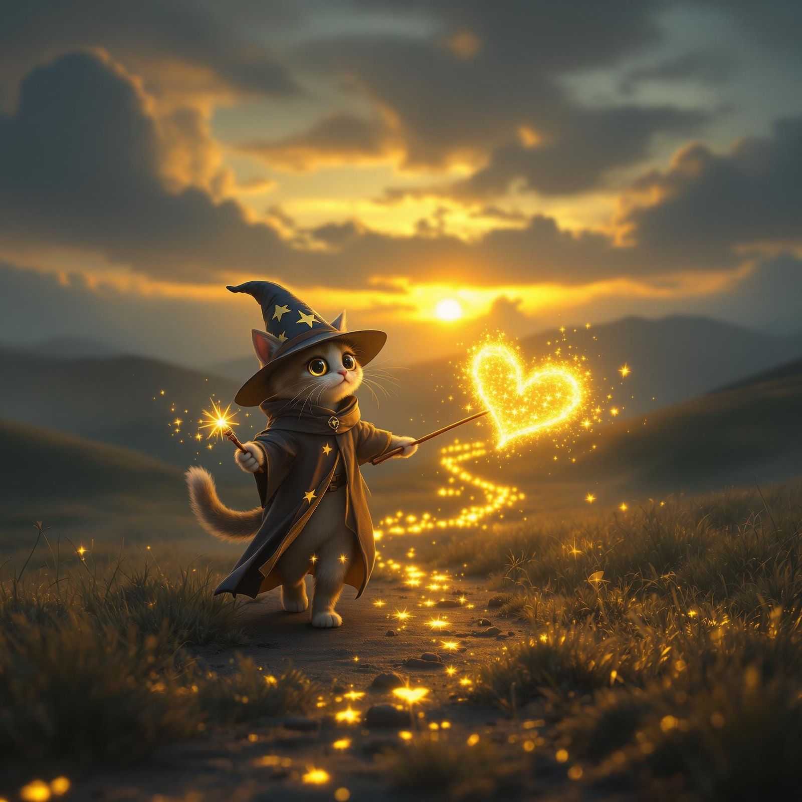 a sunrise setting with a thick fog with open rolling hills w...