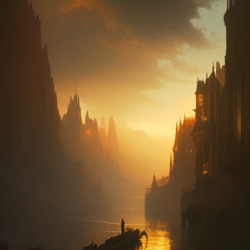 Dark Fantasy Concept Art in Purple and Yellow