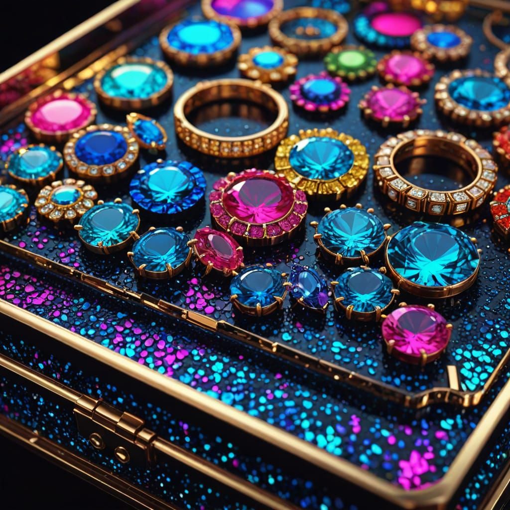 Vivid Neon Jewellery in Glitter Case: Digital Art