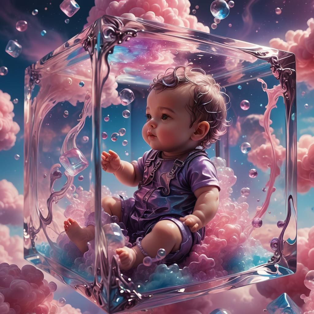 Baby in Gelatin Cube Fantasy Art