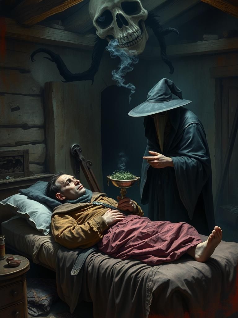 Medieval Plague Doctor Visits Dying Man