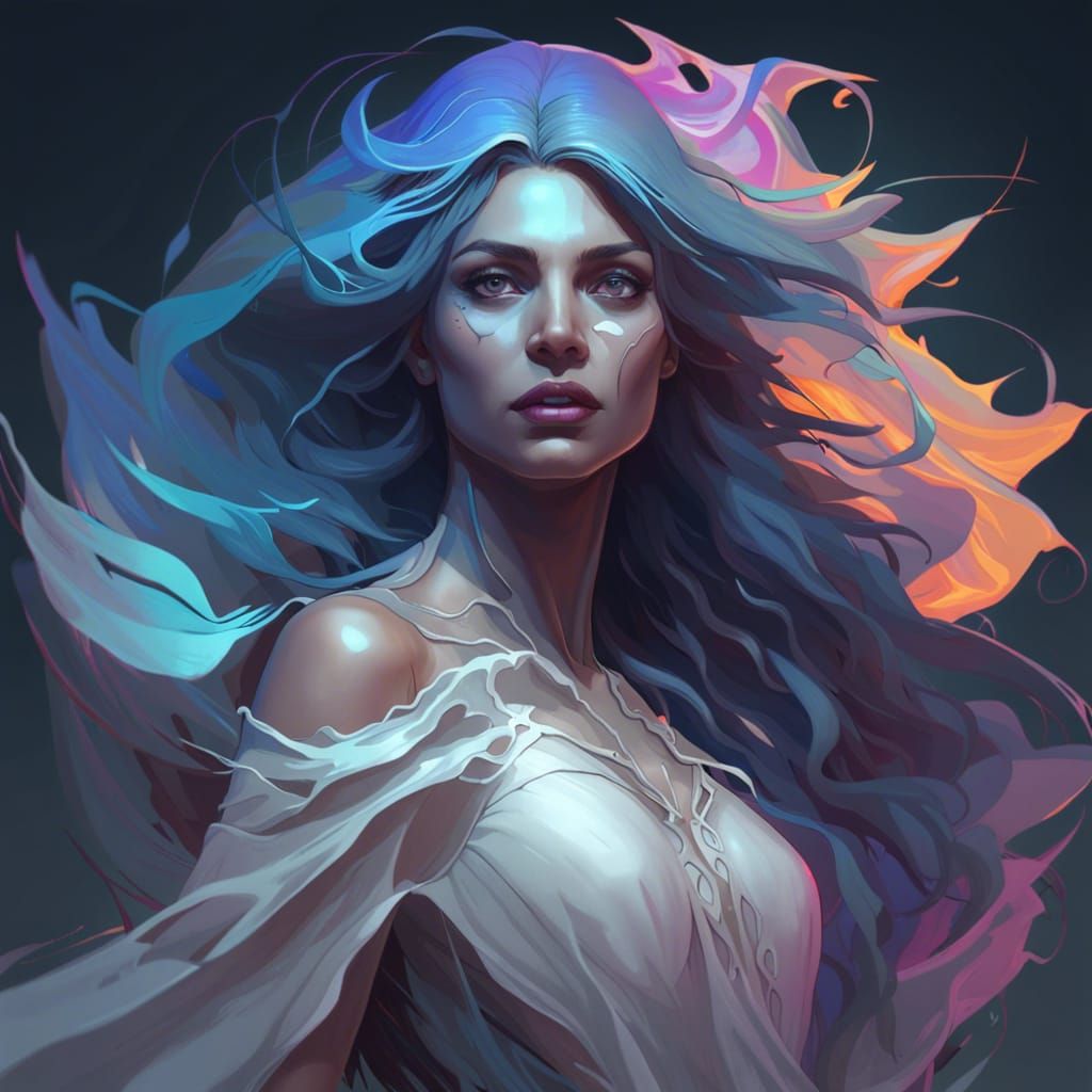 Ethereal Ghost Woman Portrait in Art Nouveau Style