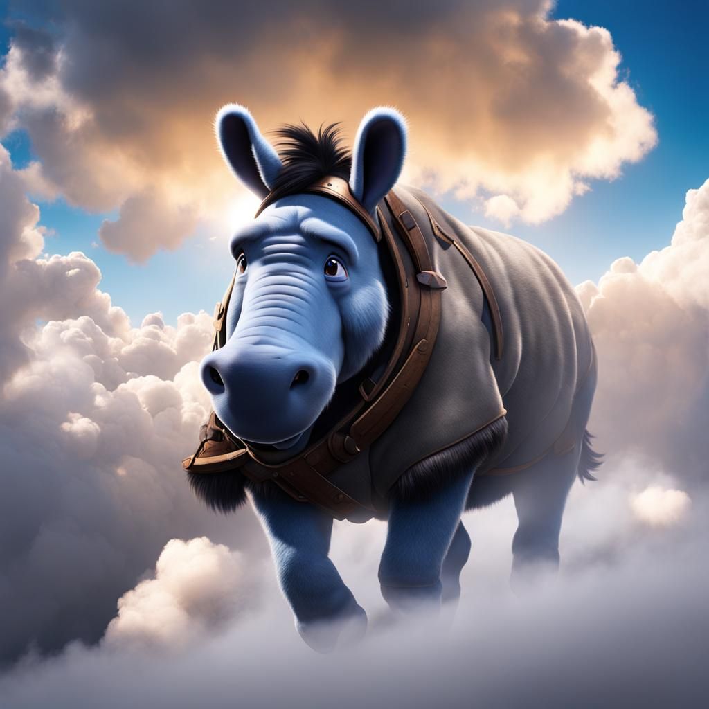 Eeyore Drifting Through Clouds: 3D Render