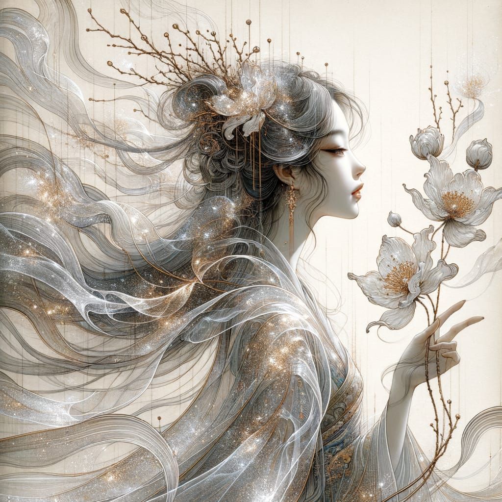 Chinese Empress with Psychedelic Briar Wisps and Flowers