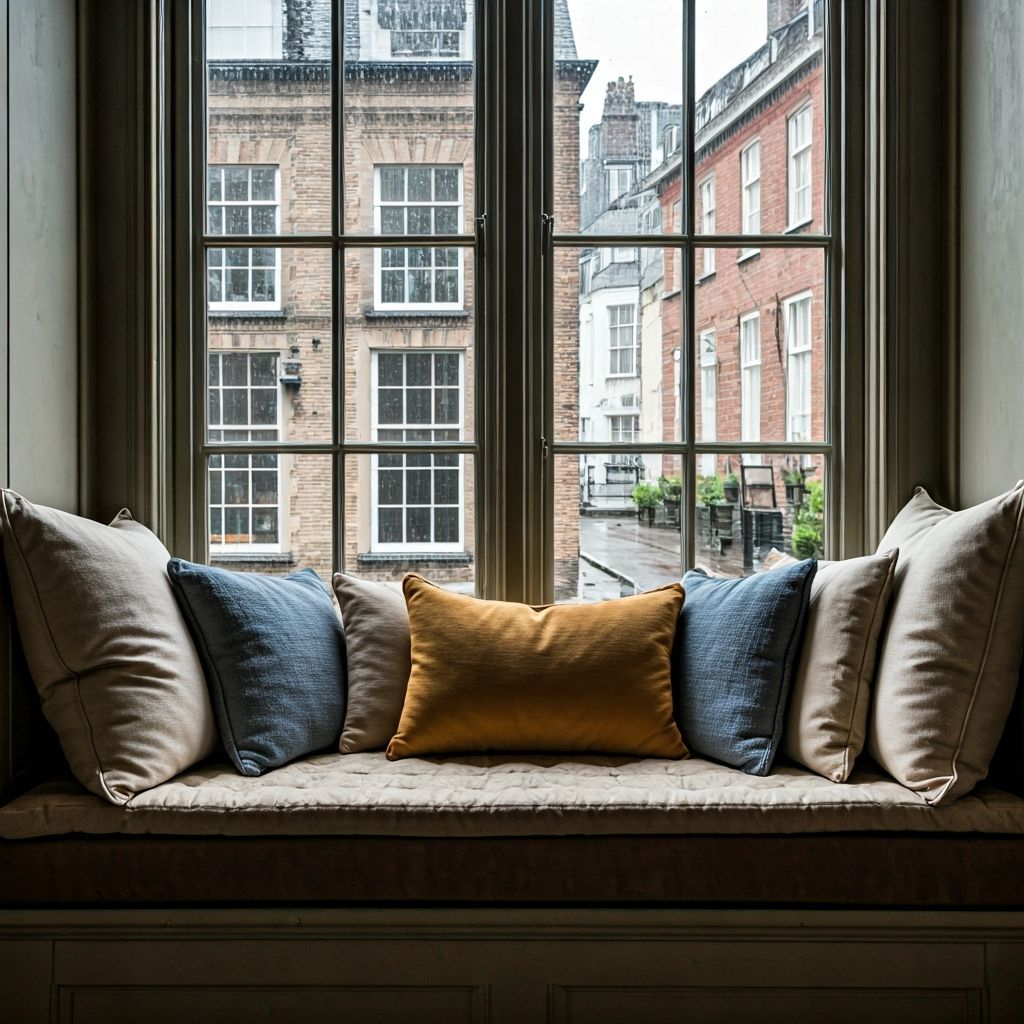 Rainy Street View from Cozy Window Seat