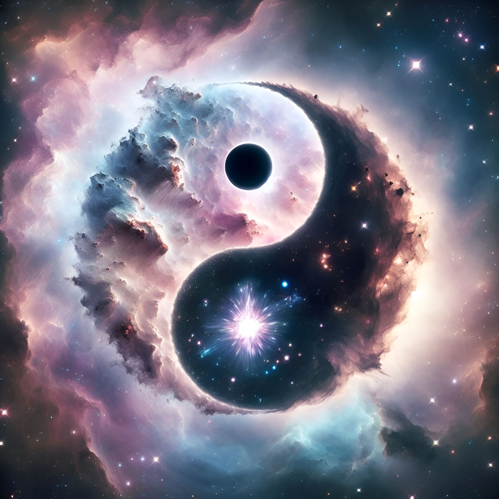 Yin-Yang Galaxy with Black Hole and Exploding Star