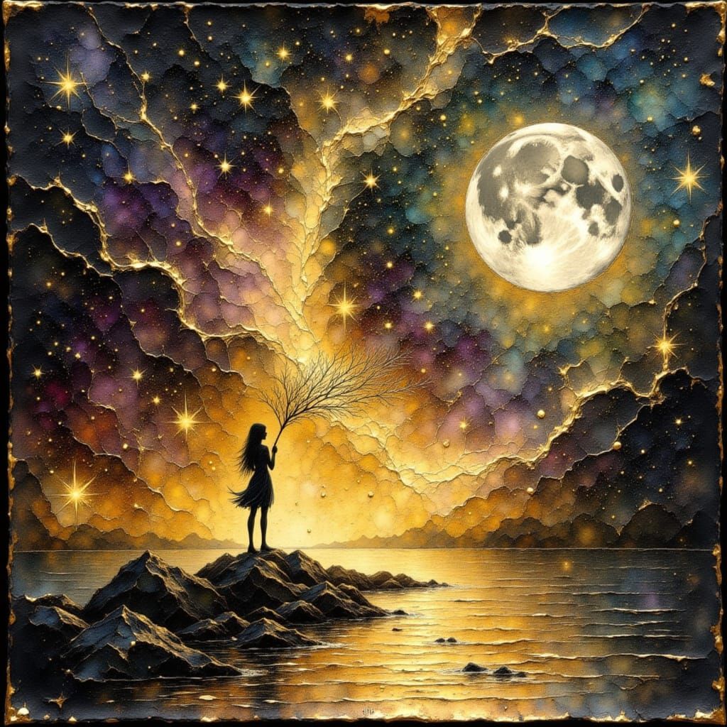 Ethereal Impressionistic Watercolor Celestial Scene