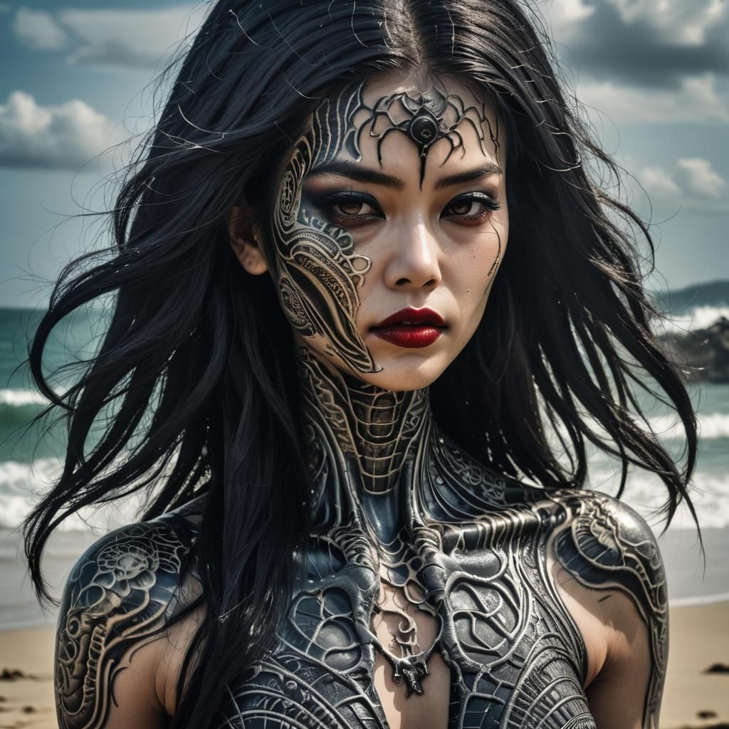 Japanese Beauty in Alien Invasion by HR Giger