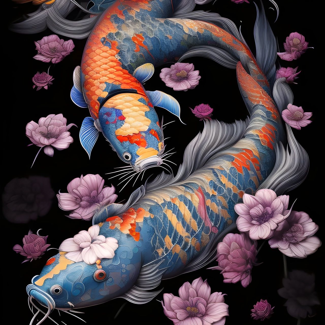 Detailed Koi Fish in Floral Design by Android Jones