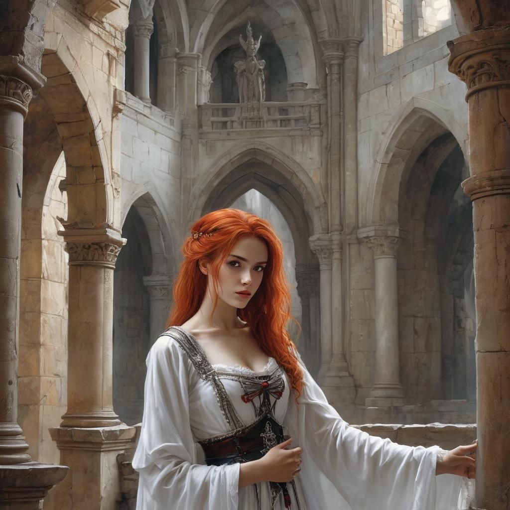 Medieval castle maiden red hair