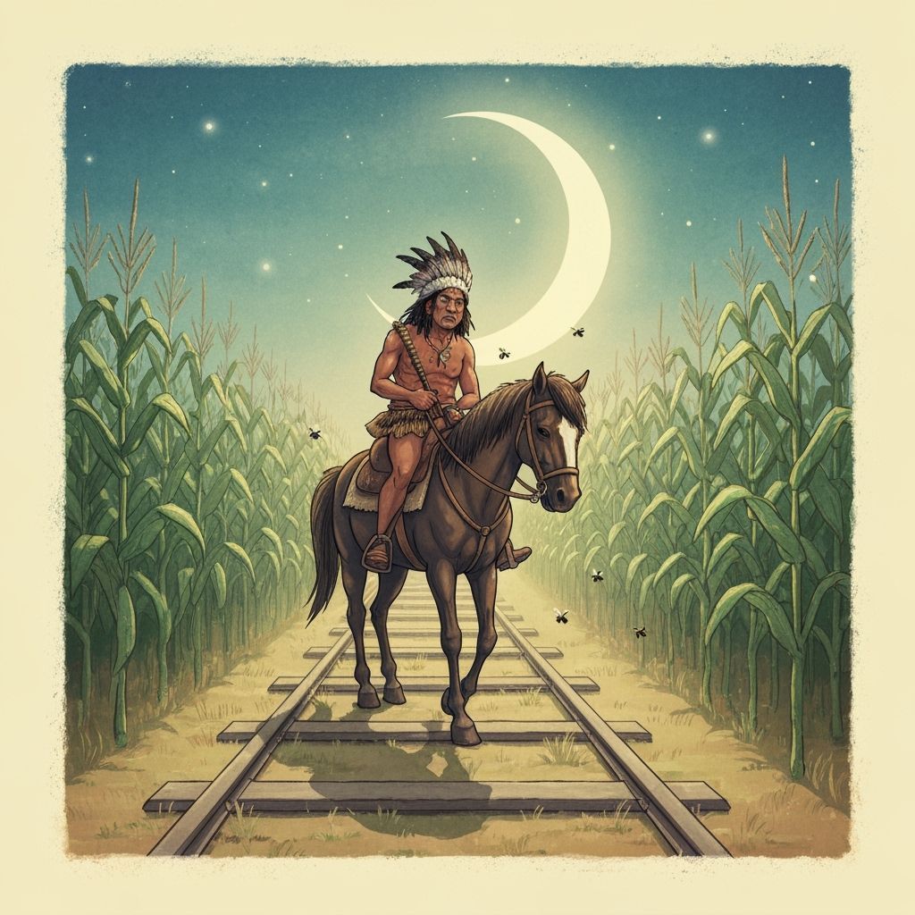 Dreamlike Storybook Illustration of Man and Horse at Night