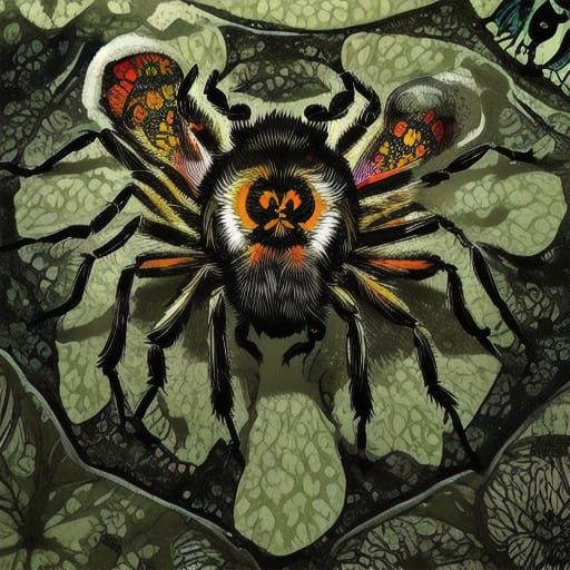 Elegant Spider Weaving Forest Tapestry with Jewelry