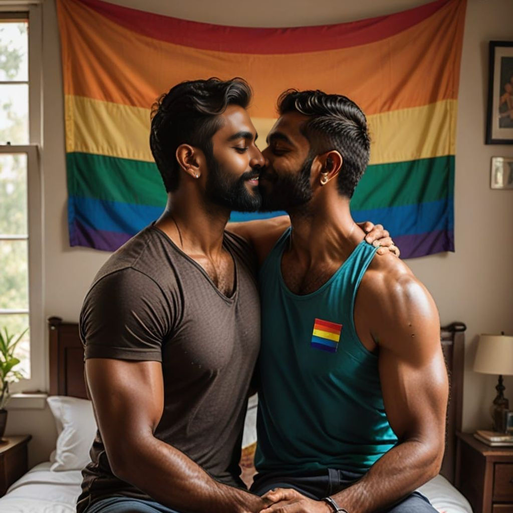 Loving Indian Men in Intimate Bedroom Moment
