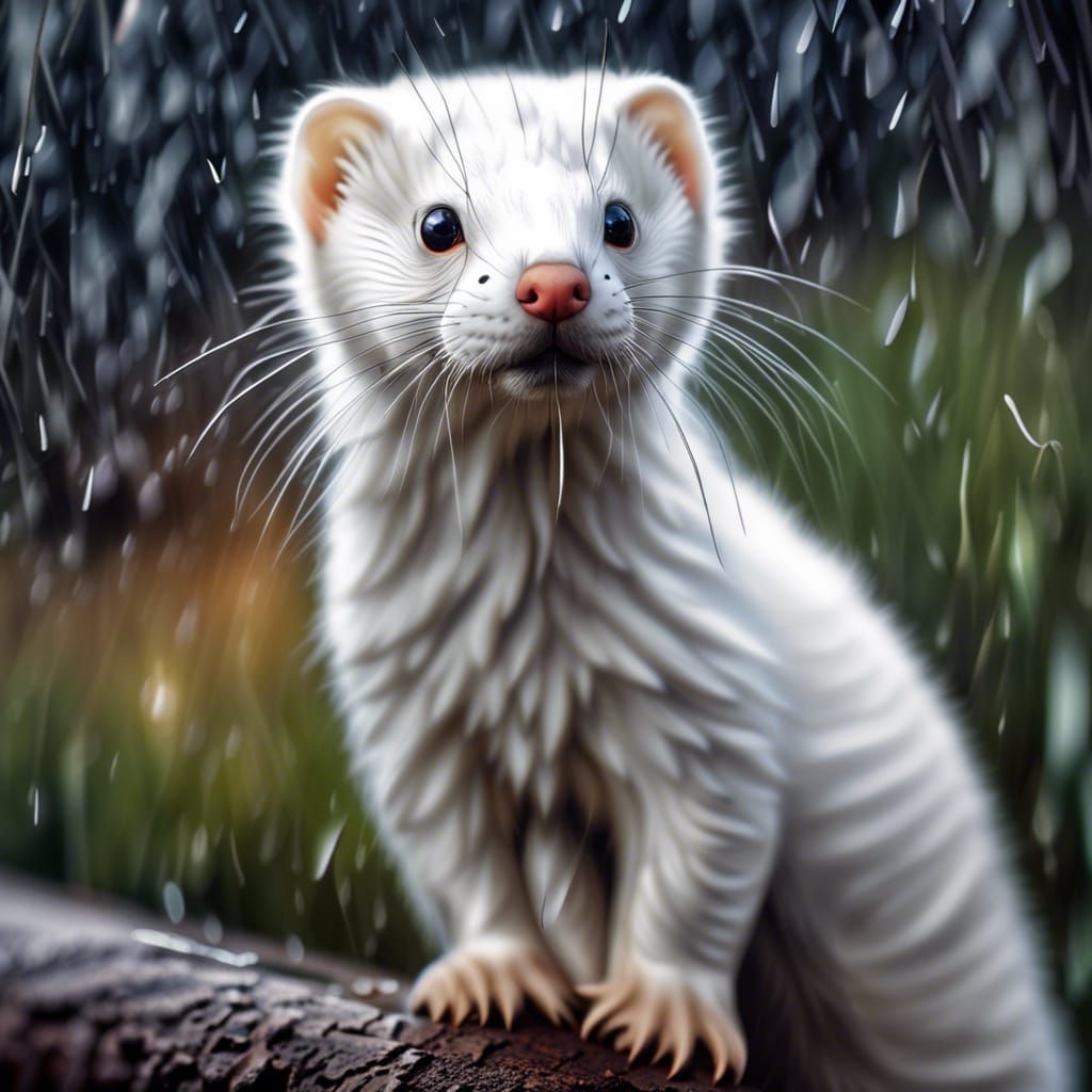 Ferret Standing in the rain