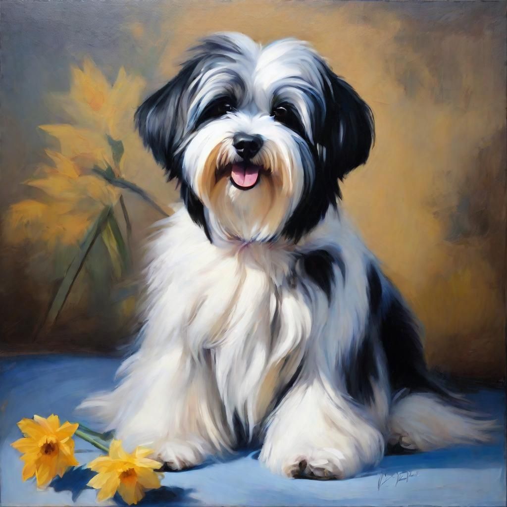 Detailed Oil Painting of Havanese Dog with Ball