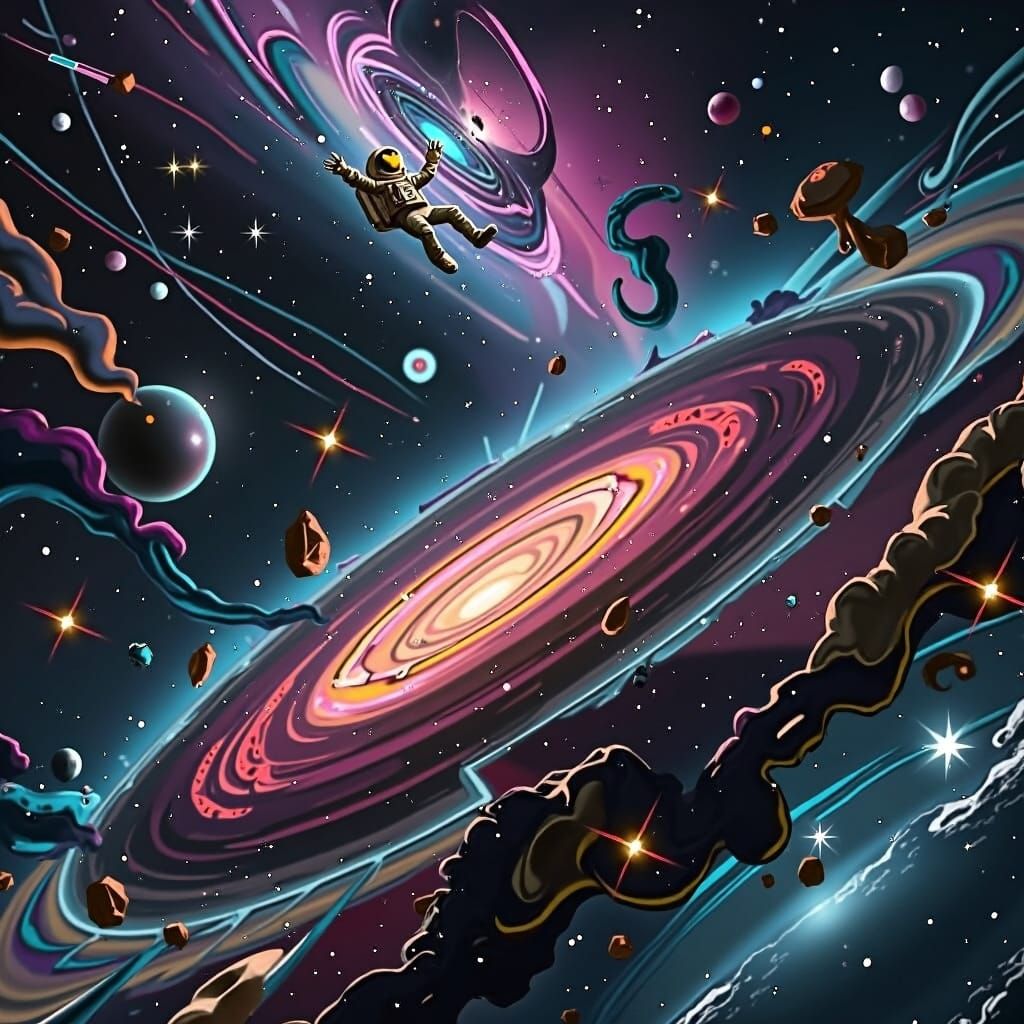 Astronaut in Cosmic Gas Cloud Vortex