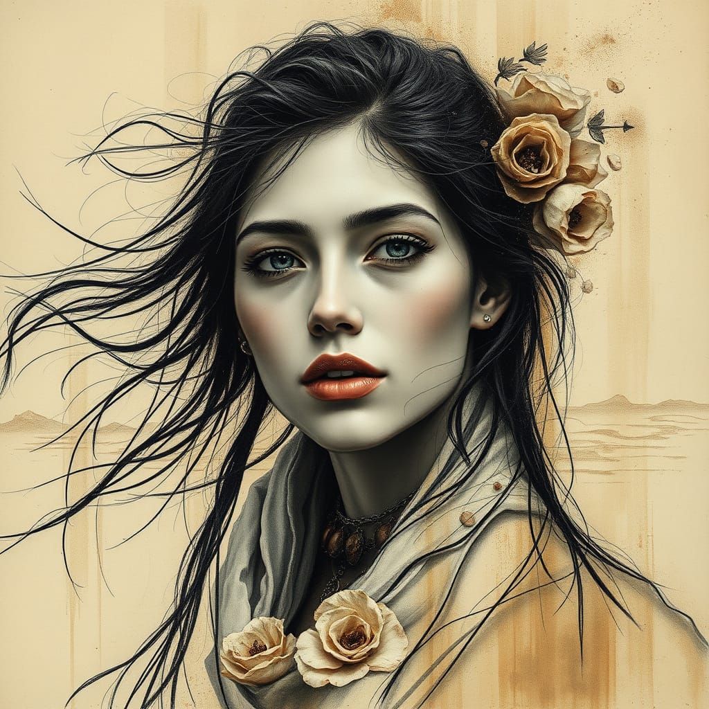 Ethereal Desert Wanderer Portrait in Sepia Tones