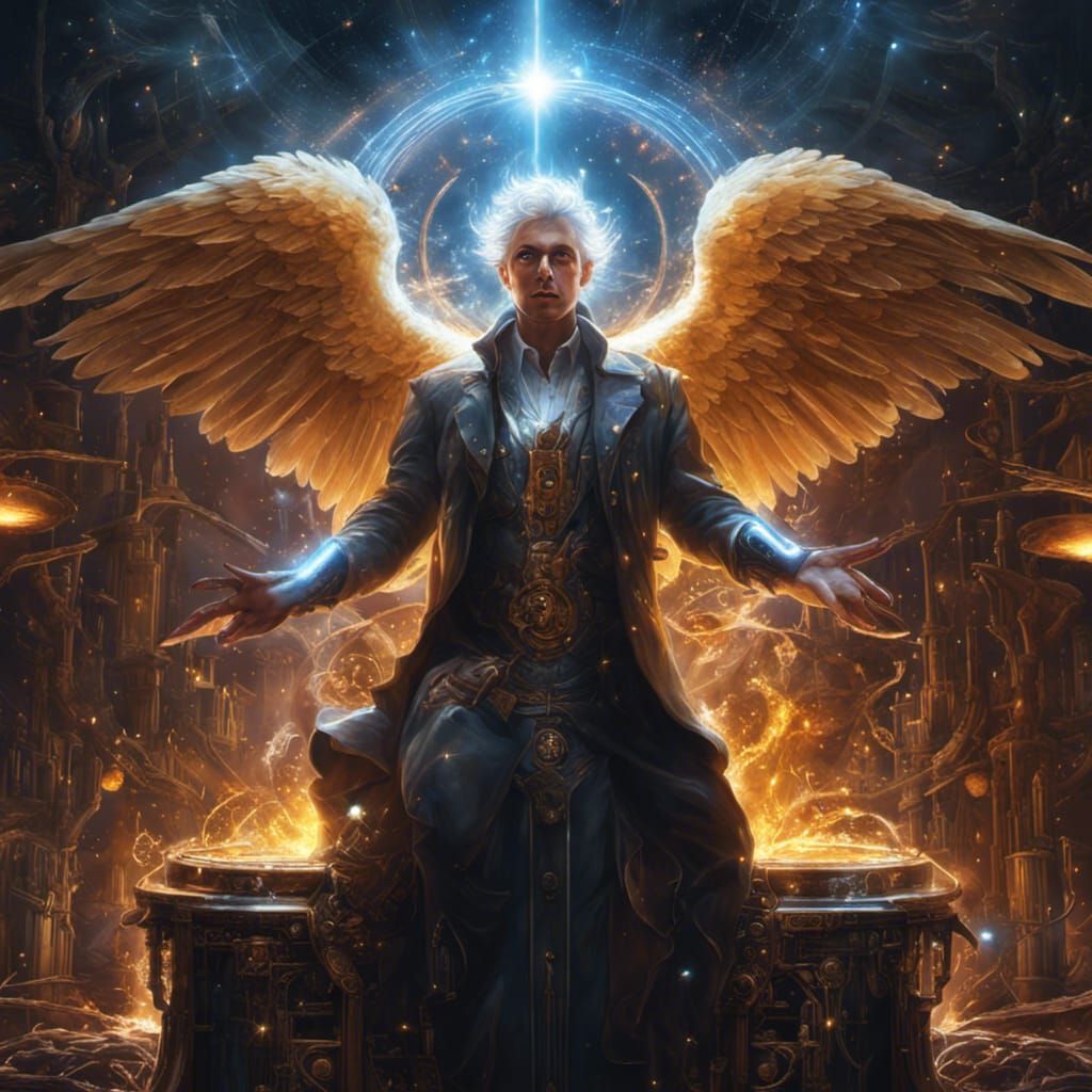 Celestial Angel Mad Scientist in Ethereal Laboratory