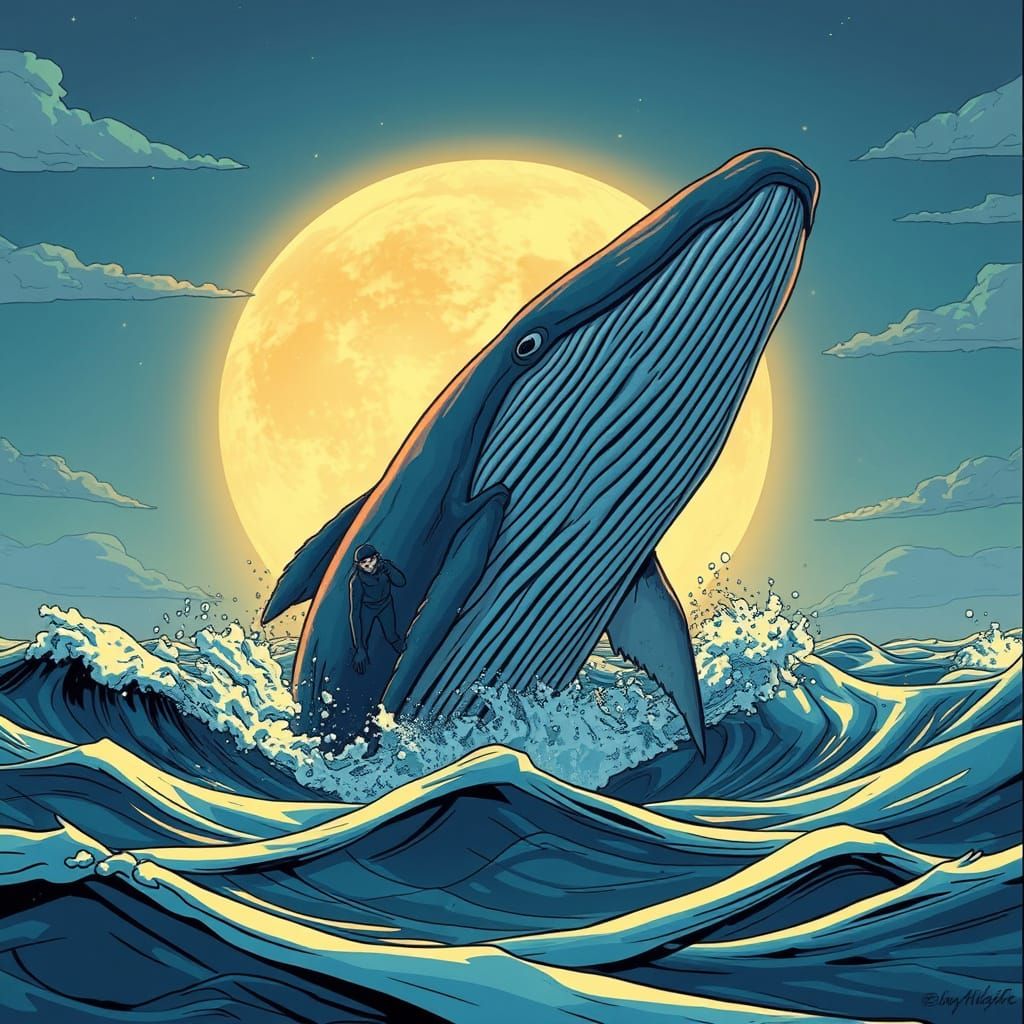 Whale Breaching in Comic Book Style