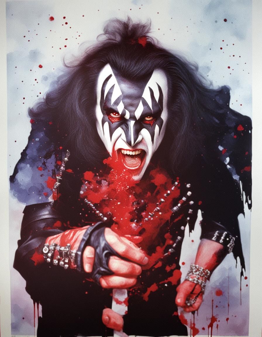 Bloody Gene Simmons: Shock Rock Icon Portrait