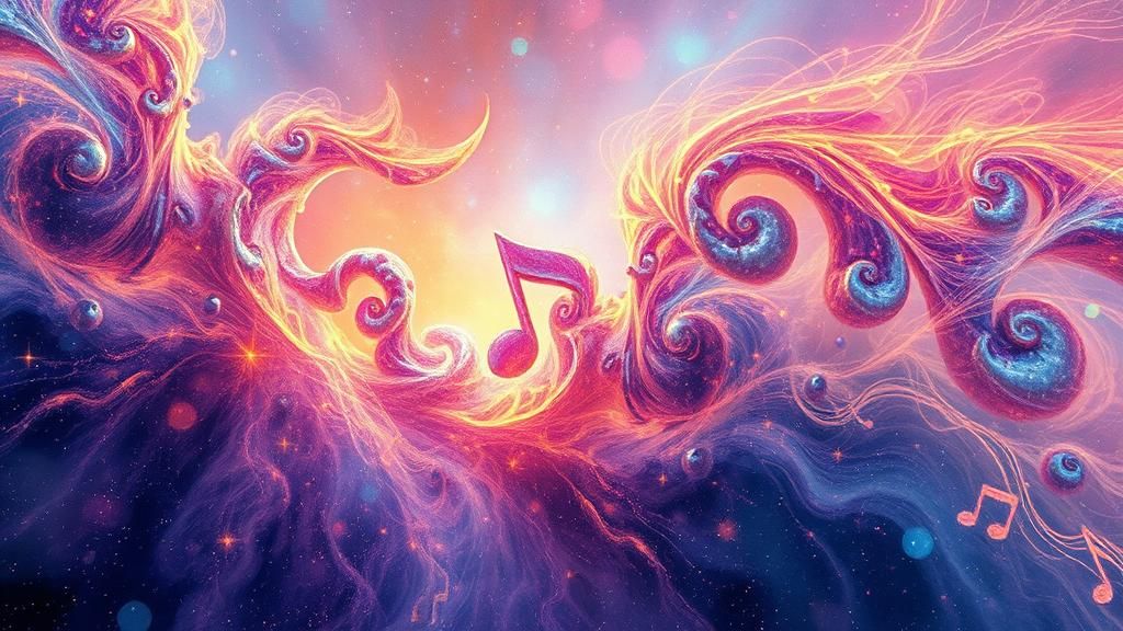 Ethereal Fractal Iridescence Forms Celestial Musical Notes