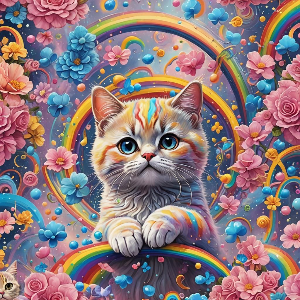 Rainbow Cat with Wings in Fauvist Style