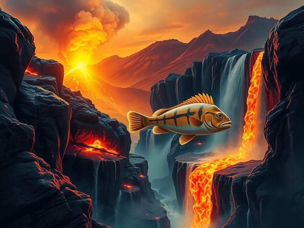 Surreal Goatfish Volcano Dreamscape in Dali Style
