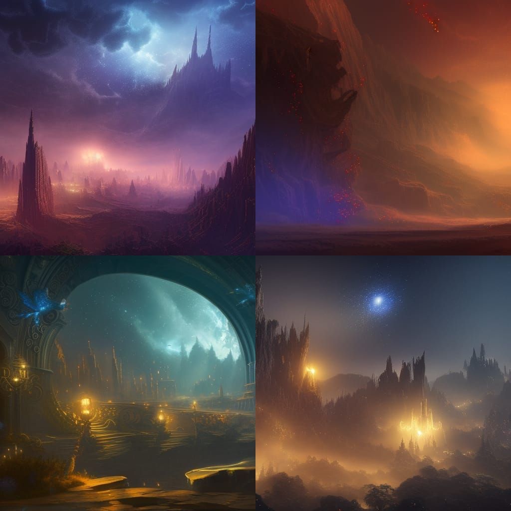 Fantastical Night Sky with Stars in Detailed Painting