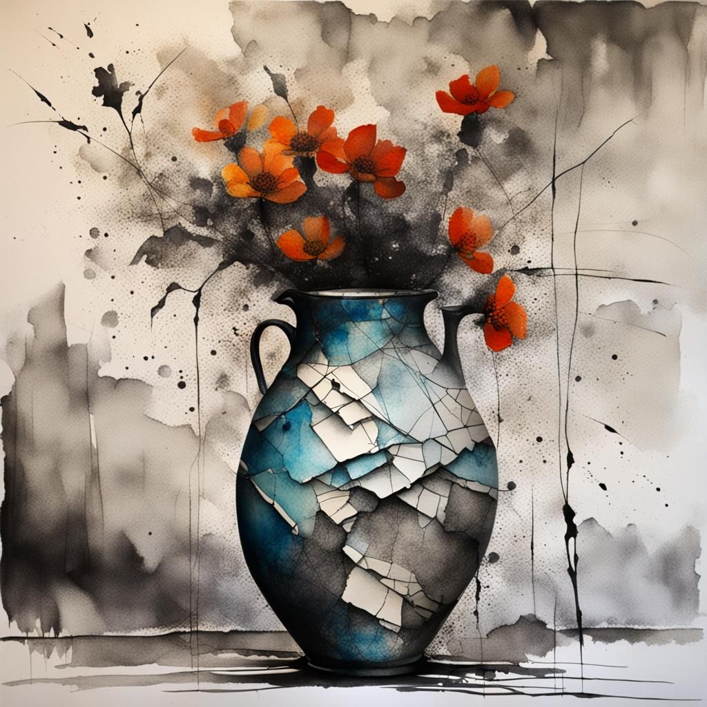 Wabi-Sabi Vase: Imperfect Repair in Ink