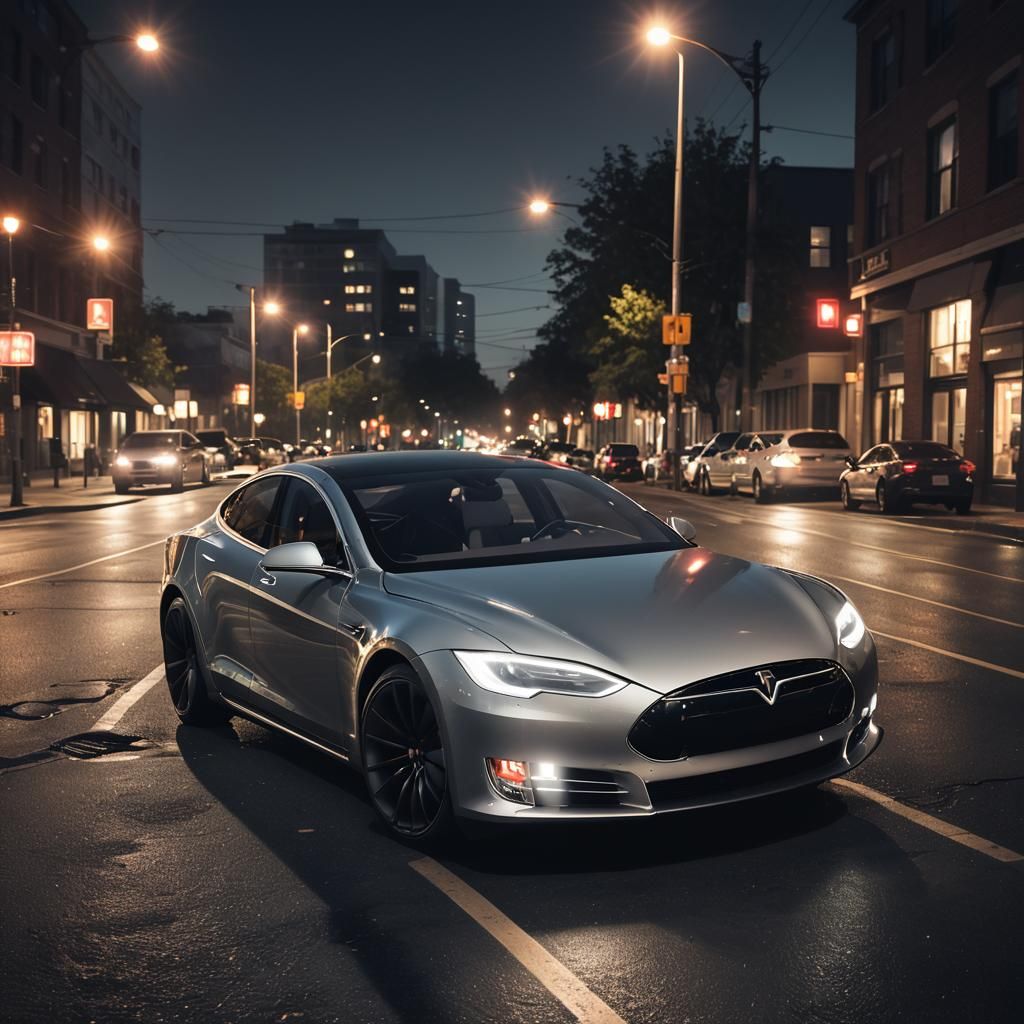 Sleek Tesla Model S in Hyper-Realistic Digital Art