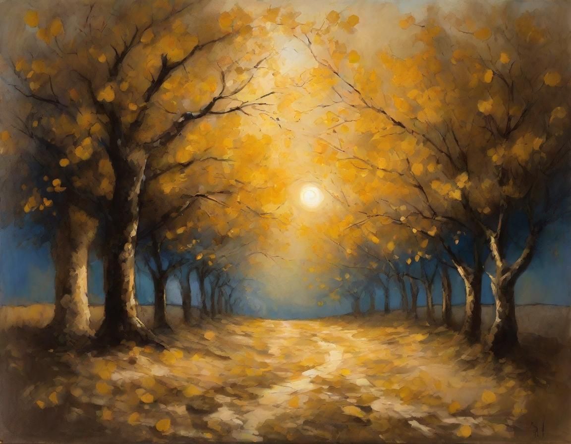 Moonlit Orchard: Impressionist Painting with Fruit Trees