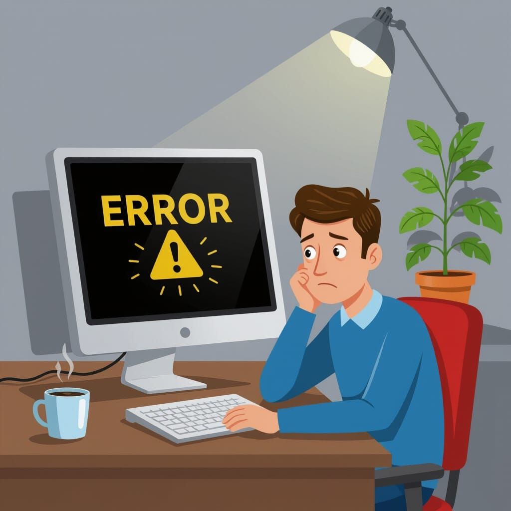 Frustrated Man Faces Computer Error in Bosch-Inspired Art